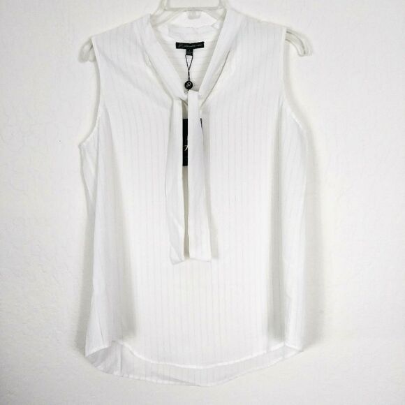 Adrianna Papell White & Silver Pinstriped Sleeveless Blouse - Picture 1 of 7